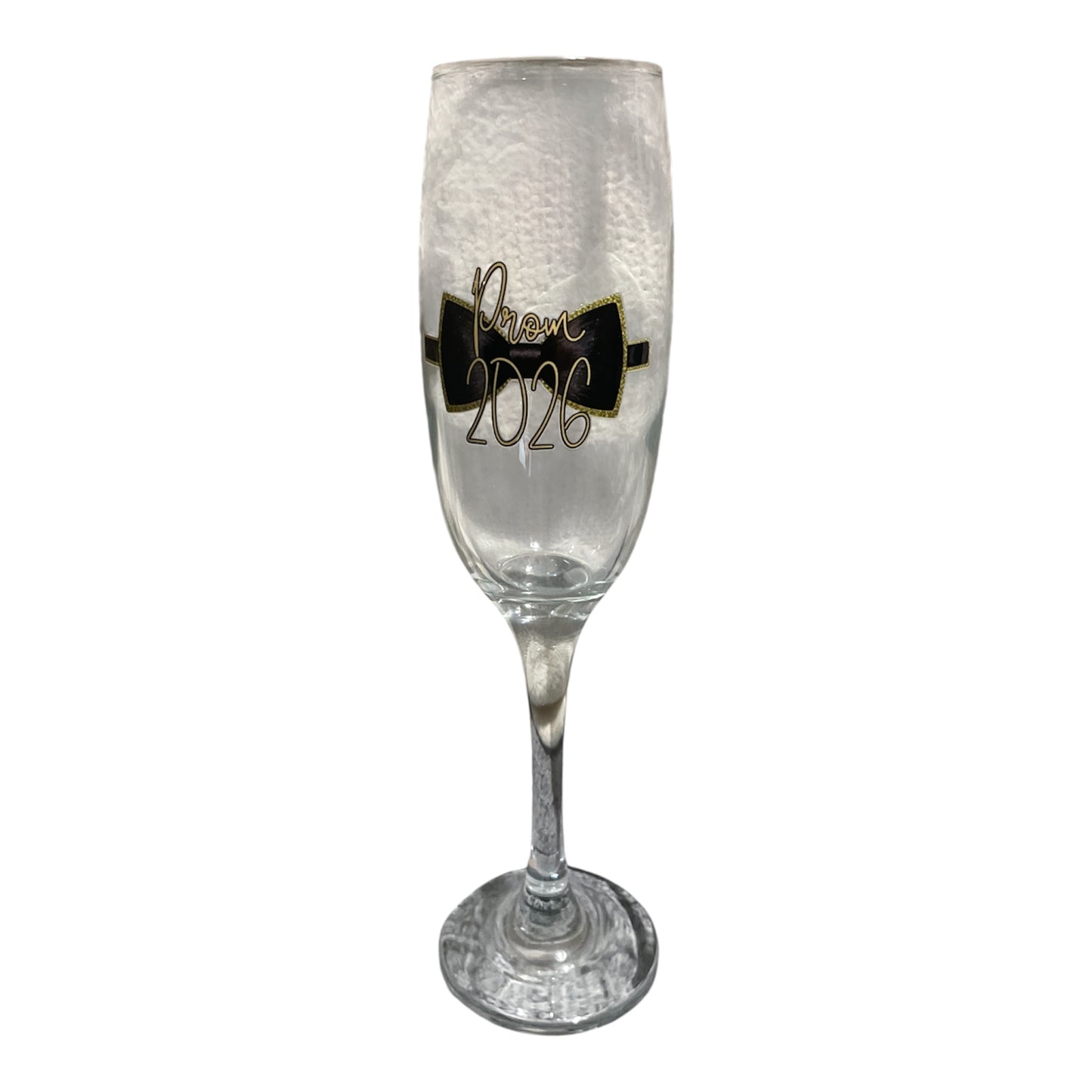 Prom champagne Glass with Bow Tie name can be added