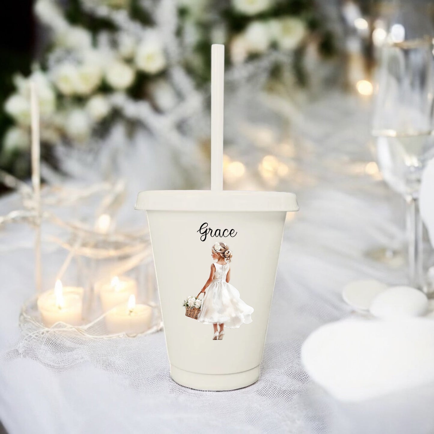 Flower Girl Cup with Matching two Hair Bows