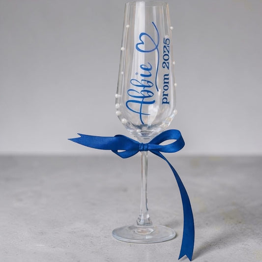 Prom Glass Personaised with Ribbon to match your colour and little pearls