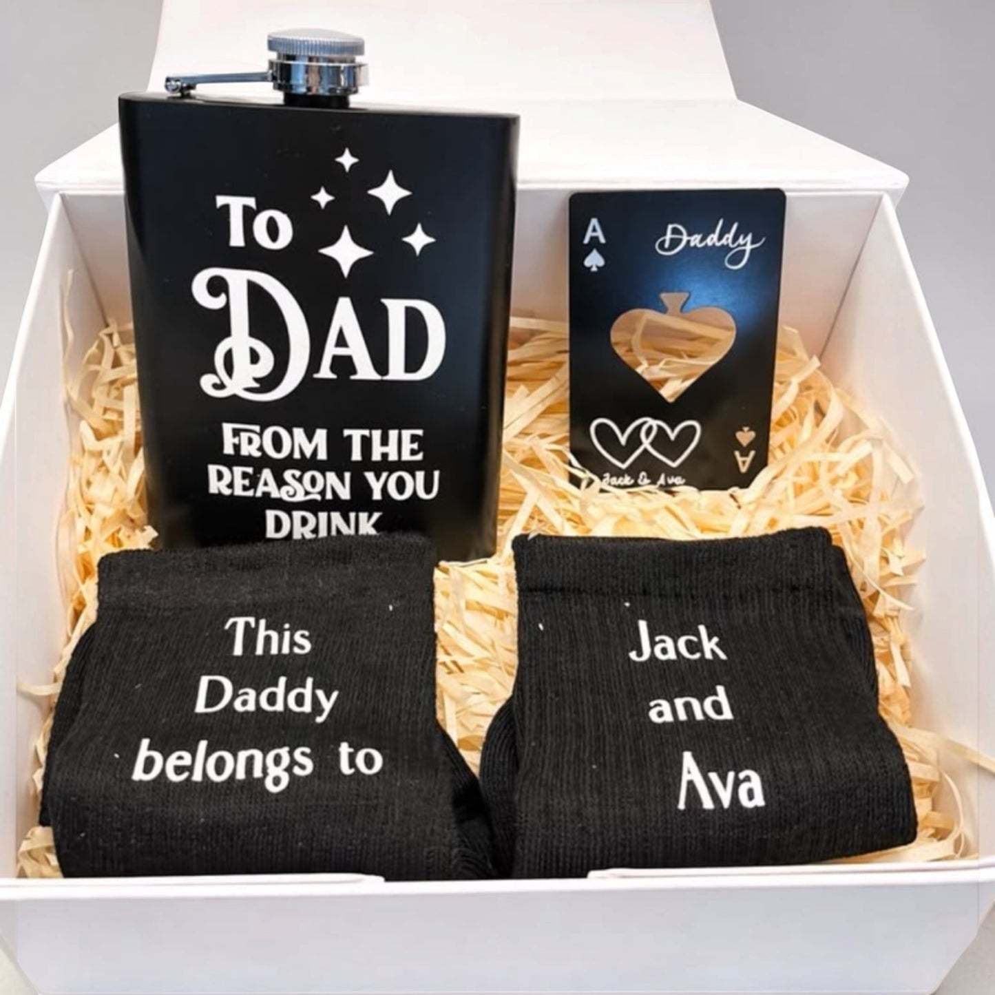Dad filled gift boxes