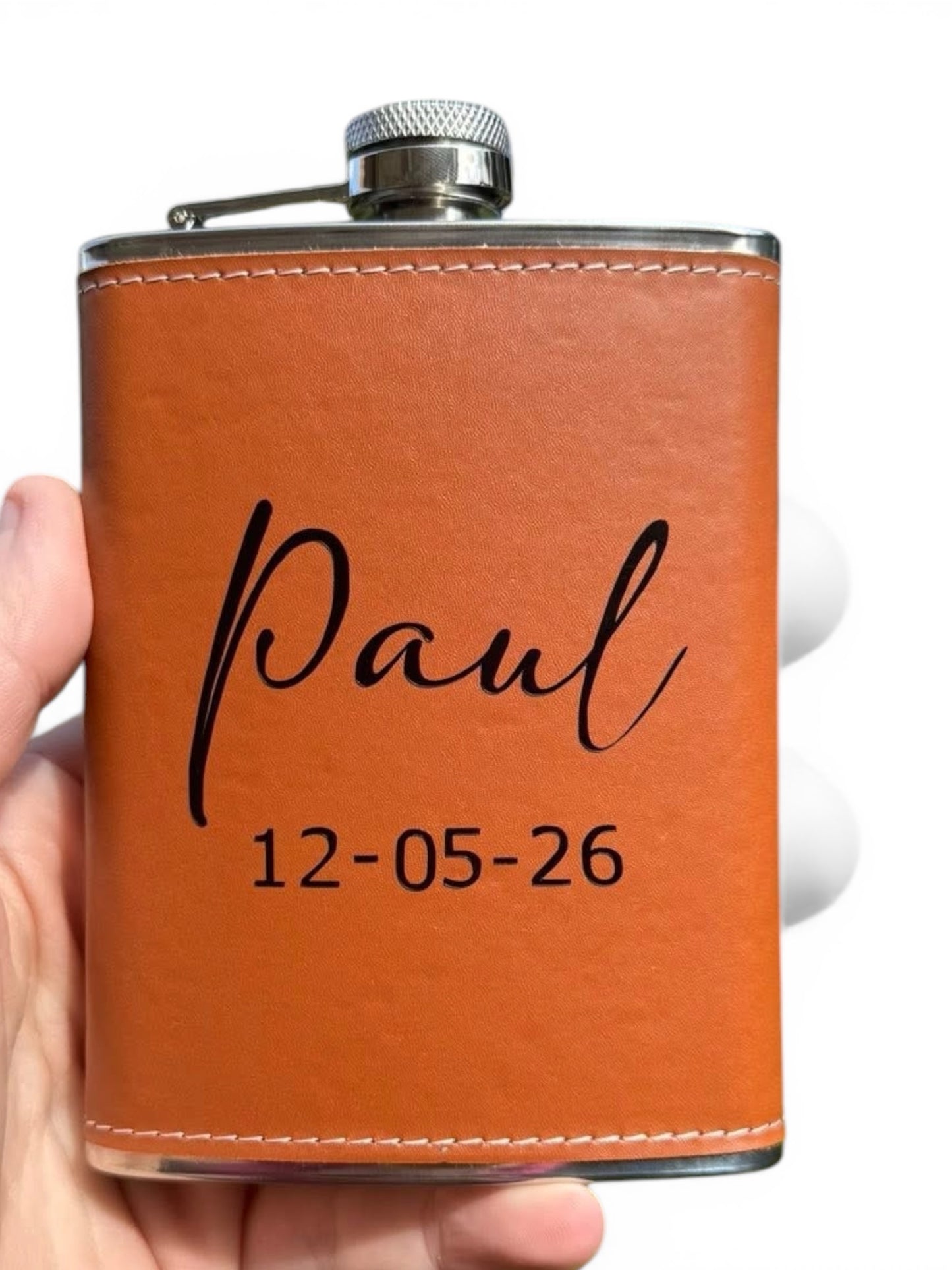 Personalised Brown Leatherette Tankers with Funnel
