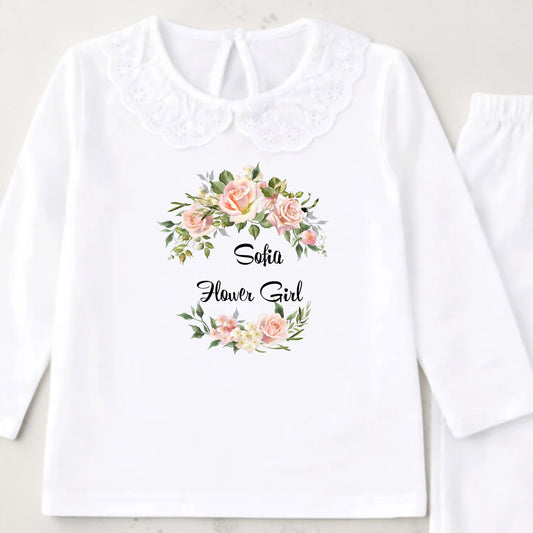 Flower girl frilly PJS personalised
