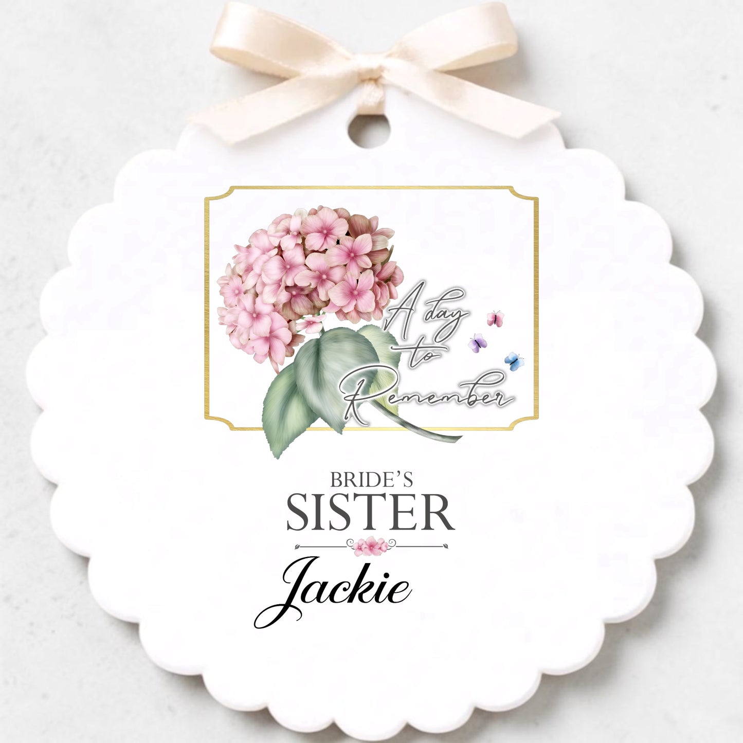 Wedding Hydrangea Themed Acrylic Named Hanger Tag