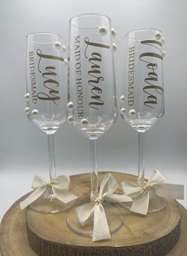 Bridal Party Glasses with Pearls