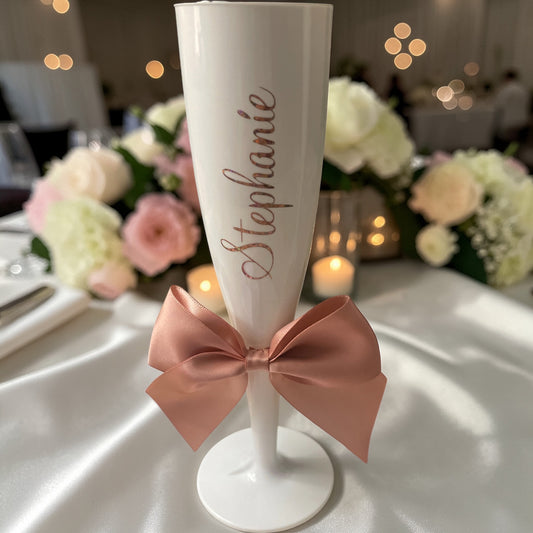 Champagne Acrylic Cups Rose Gold and Antique Pink Bows