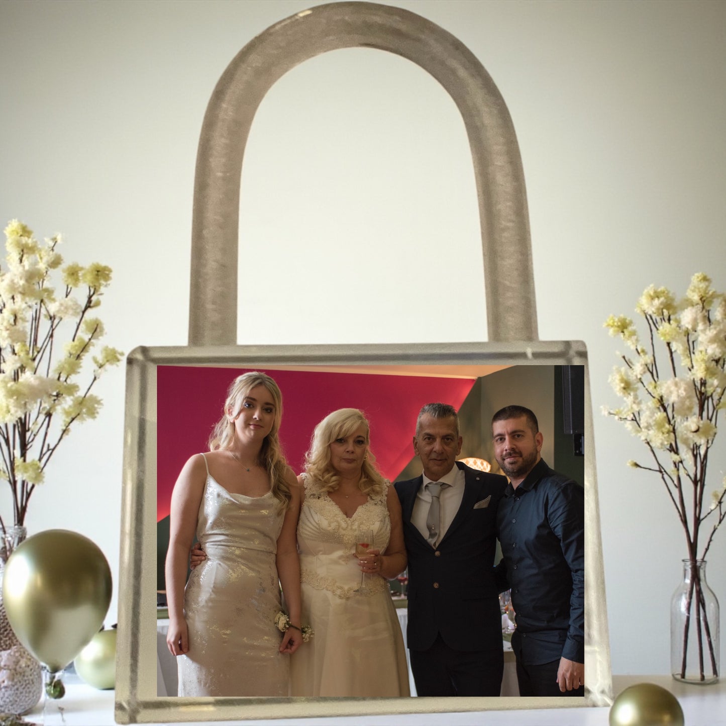 Glass Free standing padlock with your photo