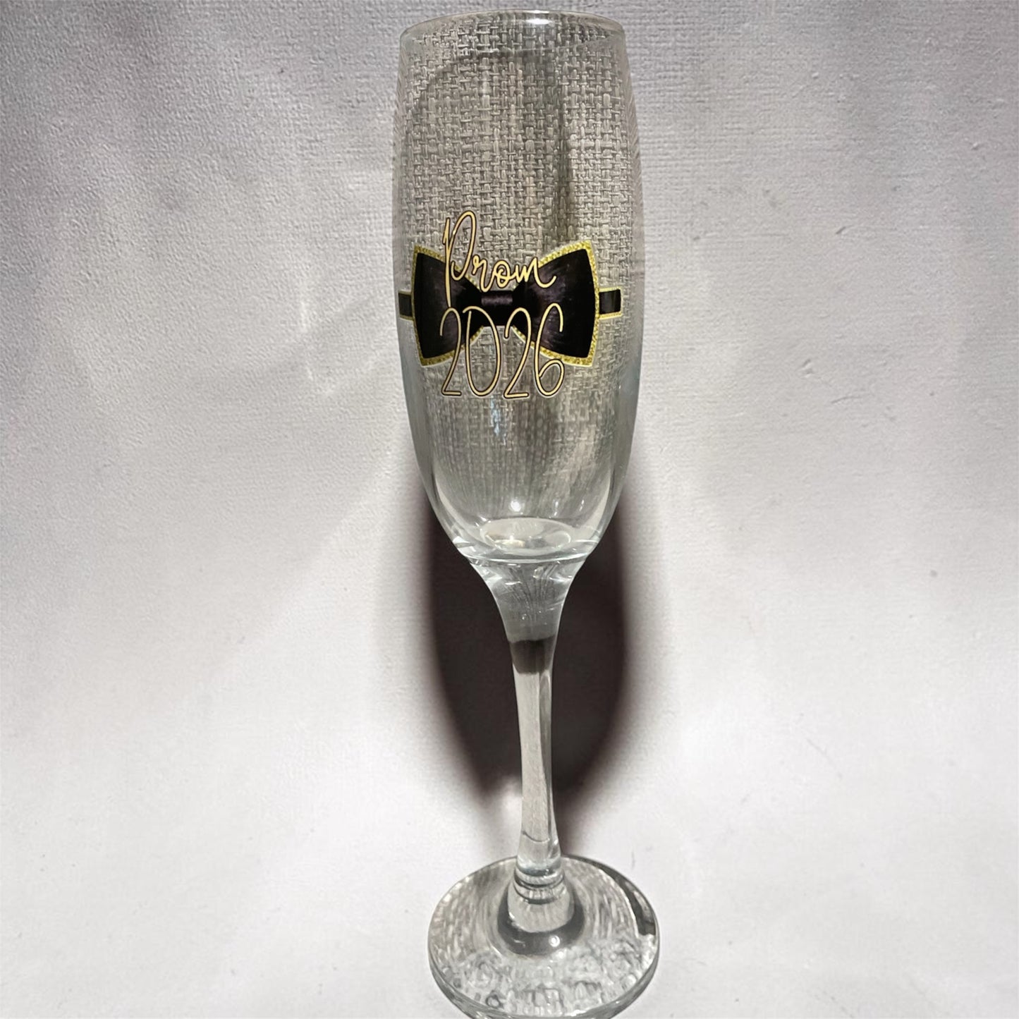 Prom champagne Glass with Bow Tie name can be added