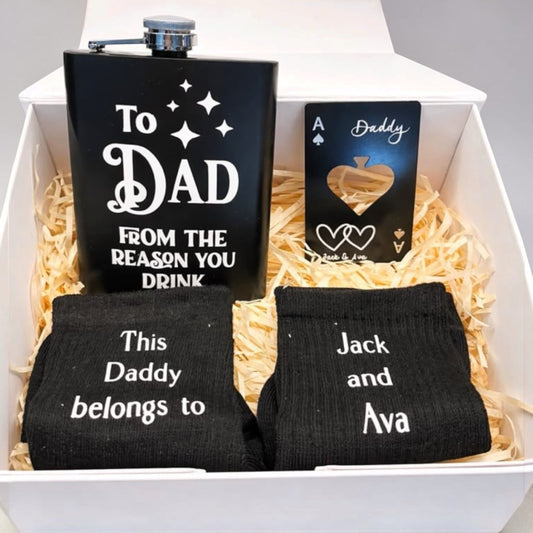 Dad filled gift boxes
